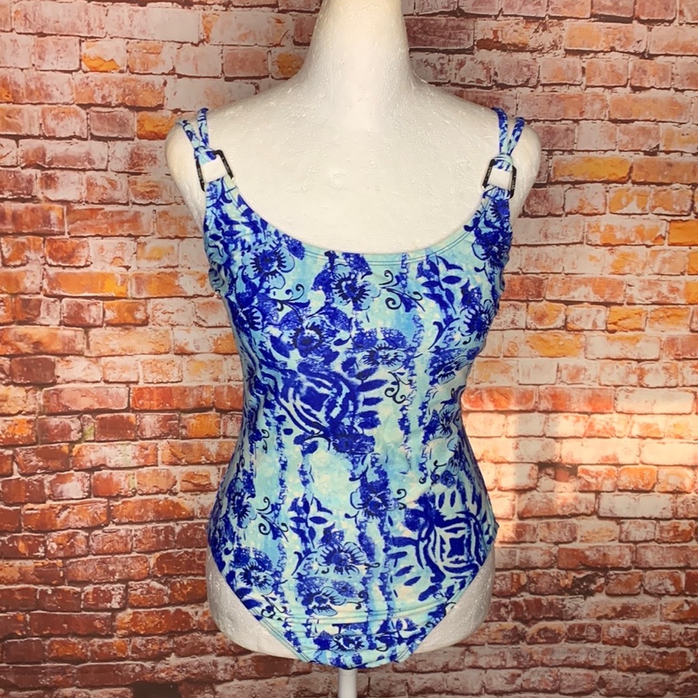 Catalina Blue and White Floral One Piece Bathing Suit - Picture 1 of 11